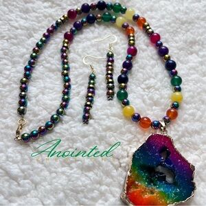 Rainbow Hematite Necklace and Earrings.